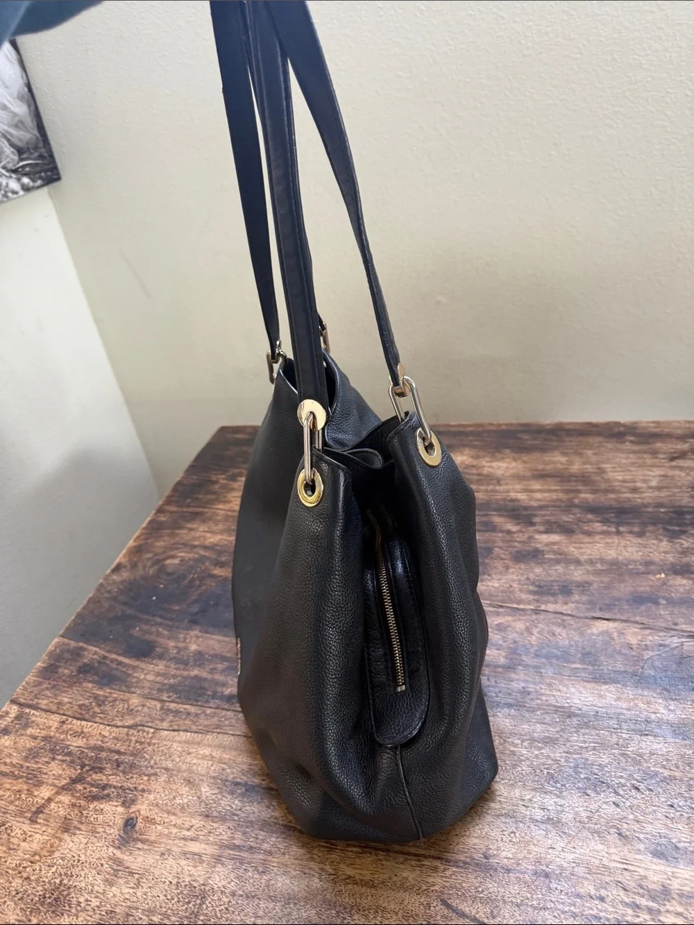 Michael Kors Raven Large Pebbled Leather Shoulder Tote Black Leather Purse bag